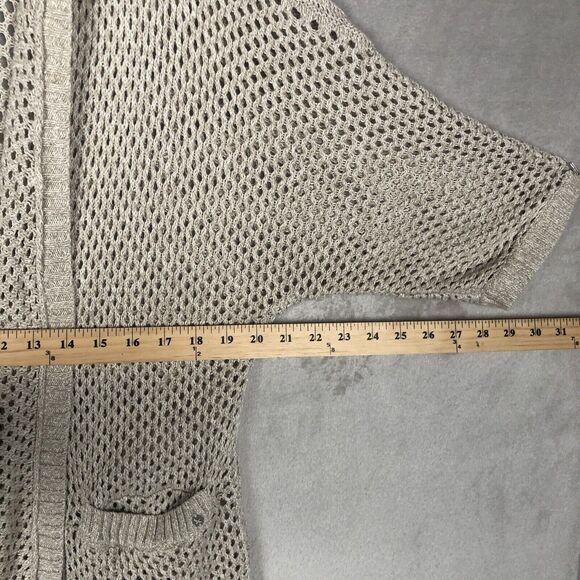 EDDIE BAUER Linen Cotton Open Cardigan Sweater Sz M Oatmeal Knit Pockets Hooded - Picture 11 of 12